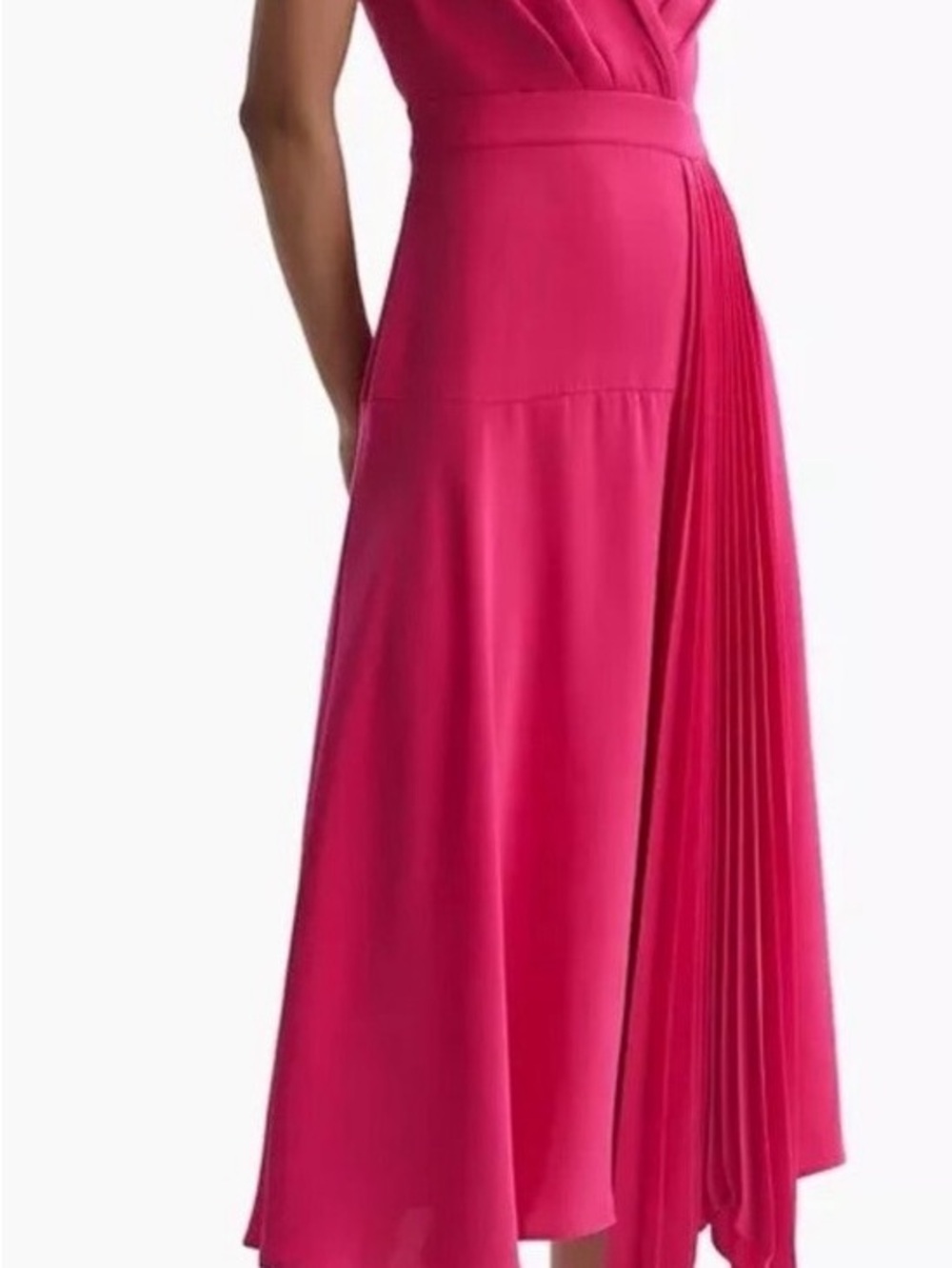 REISS Claire Pleated Fitted Midi Dress Pink Size 6 - Picture 2 of 15